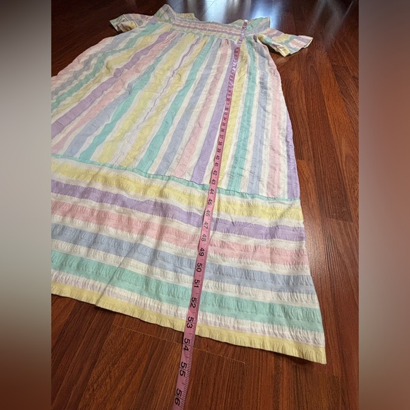 70s Saybury Pastel Striped House Dress Robe House Coffee Coat 2X Boho Rainbow - Picture 2 of 5